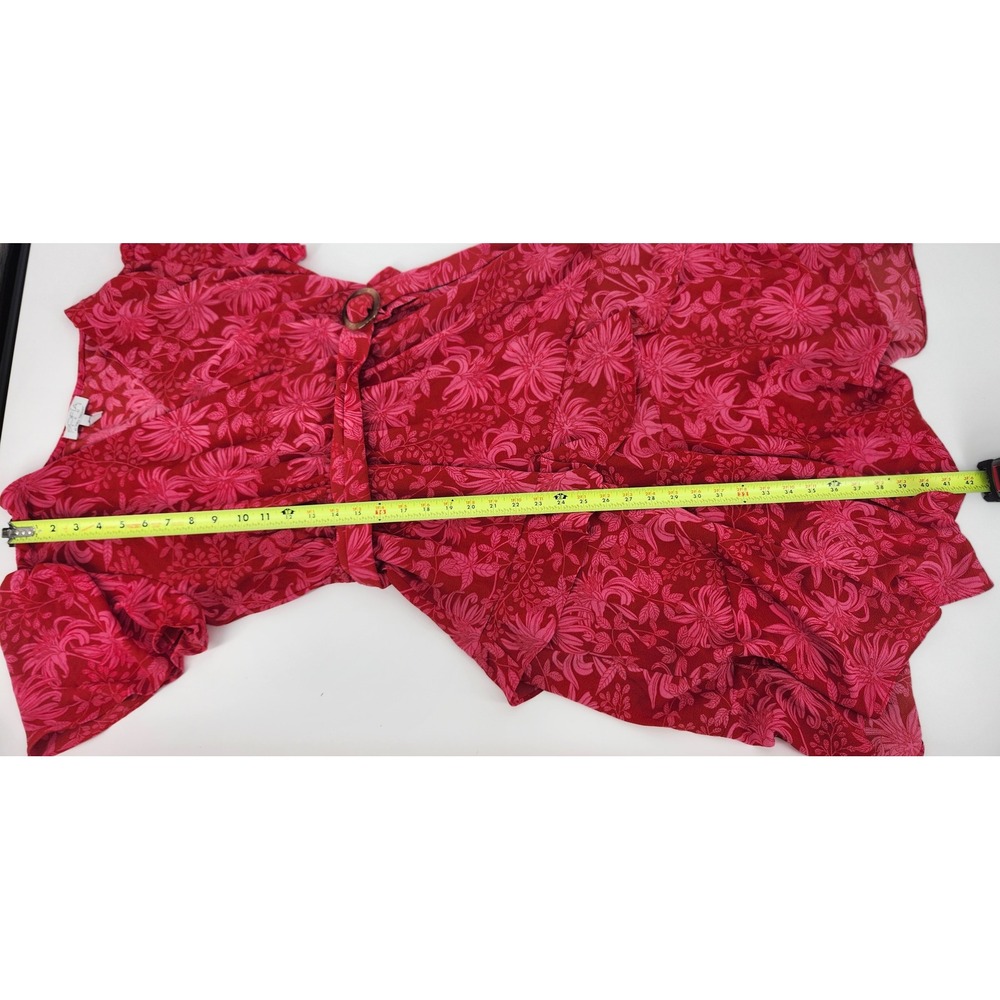 Sofia Jeans by Sofia Vergara Red Pink Floral Wrap Midi Dress Tiered Ruffle M - Picture 6 of 6